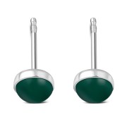 Green Agate Round Sterling Silver Stud Earrings, e440st